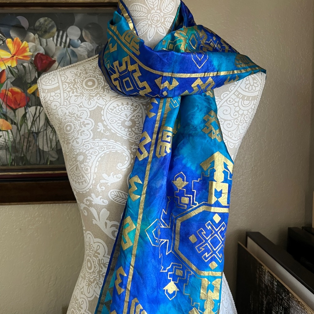 Elegant Blue and Gold Scarf
